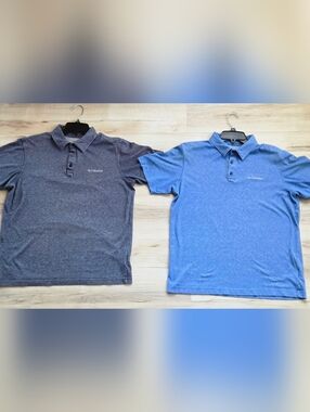 Two Columbia Polo Omniwick Fabric Shirts - Heather Gray and Sky Blue Mens Medium